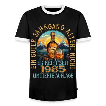 38. Geburtstag 1985 38er Guter Jahrgang Whisky - Männer Kontrast-T-Shirt - Schwarz/Weiß - Vorne - AI Model Female 172 light (172cm) & AI Model Male 178 light (178cm)