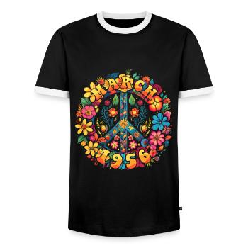 Flower Power Hippie Birthday - Mars 1956 - T-shirt contrasté Homme - noir/blanc - Devant - AI Model Female 172 light (172cm) & AI Model Male 178 light (178cm)