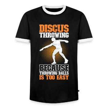 Discus thrower Discus throw - Men's Ringer Shirt - black/white - Front - AI Model Female 172 light (172cm) & AI Model Male 178 light (178cm)