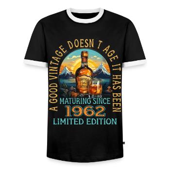 61. Geburtstag 1962 61er Guter Jahrgang Whisky - Männer Kontrast-T-Shirt - Schwarz/Weiß - Vorne - AI Model Female 172 light (172cm) & AI Model Male 178 light (178cm)