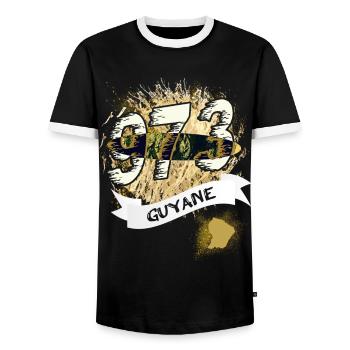 Schöne Souvenir-Geschenkidee Karte von Guyana 973 - Männer Kontrast-T-Shirt - Schwarz/Weiß - Vorne - AI Model Female 172 light (172cm) & AI Model Male 178 light (178cm)