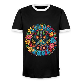 Flower Power Hippie Birthday - August 2002 - Men's Ringer Shirt - black/white - Front - AI Model Female 172 light (172cm) & AI Model Male 178 light (178cm)