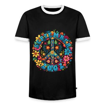 Flower Power Hippie Birthday - September 2002 - Men's Ringer Shirt - black/white - Front - AI Model Female 172 light (172cm) & AI Model Male 178 light (178cm)