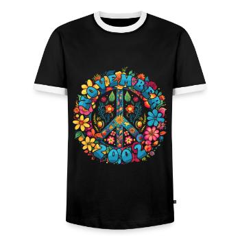 Flower Power Hippie Birthday - November 2002 - Men's Ringer Shirt - black/white - Front - AI Model Female 172 light (172cm) & AI Model Male 178 light (178cm)
