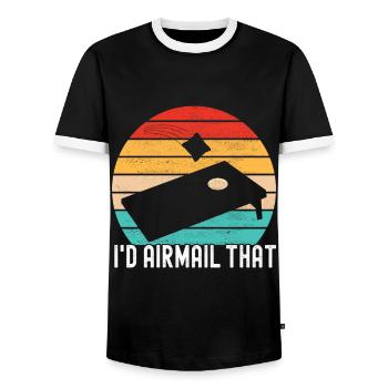 Cornhole Player Cornhole Board - Men's Ringer Shirt - black/white - Front - AI Model Female 172 light (172cm) & AI Model Male 178 light (178cm)