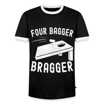Cornhole Player Cornhole Board - Men's Ringer Shirt - black/white - Front - AI Model Female 172 light (172cm) & AI Model Male 178 light (178cm)