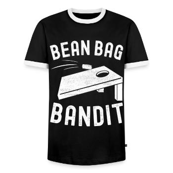 Cornhole Player Cornhole Board - Men's Ringer Shirt - black/white - Front - AI Model Female 172 light (172cm) & AI Model Male 178 light (178cm)
