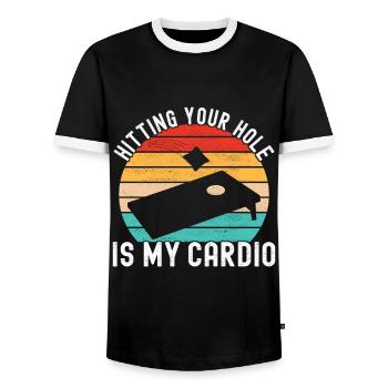 Cornhole Player Cornhole Board - Men's Ringer Shirt - black/white - Front - AI Model Female 172 light (172cm) & AI Model Male 178 light (178cm)