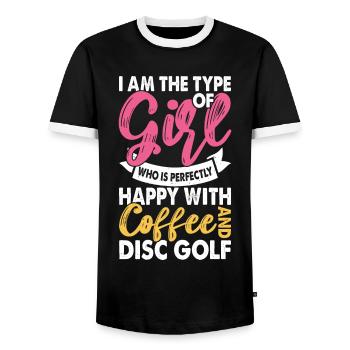 Discgolf Disc Golf - Men's Ringer Shirt - black/white - Front - AI Model Female 172 light (172cm) & AI Model Male 178 light (178cm)
