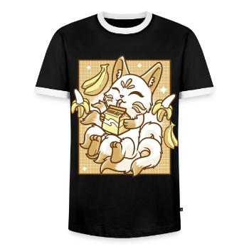 Kitsune Japon Anime Kawaii Lait de banane - T-shirt contrasté Homme - noir/blanc - Devant - AI Model Female 172 light (172cm) & AI Model Male 178 light (178cm)