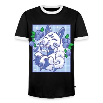 Kitsune Japon Anime Kawaii Blueberry - T-shirt contrasté Homme - noir/blanc - Devant - AI Model Female 172 light (172cm) & AI Model Male 178 light (178cm)