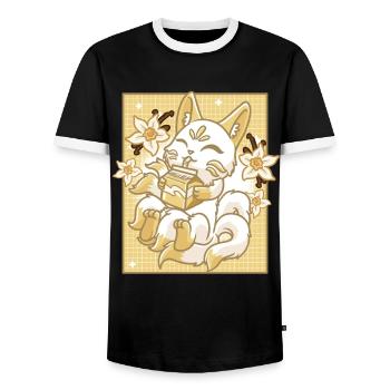 Kitsune Japon Anime Kawaii Vanille Lait - T-shirt contrasté Homme - noir/blanc - Devant - AI Model Female 172 light (172cm) & AI Model Male 178 light (178cm)
