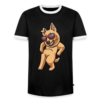 Basque Shepherd Dog Dog with Sunglasses - Men's Ringer Shirt - black/white - Front - AI Model Female 172 light (172cm) & AI Model Male 178 light (178cm)