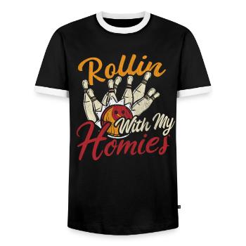 Rollin with my Homies Retro Bowling Gift - Men's Ringer Shirt - black/white - Front - AI Model Female 172 light (172cm) & AI Model Male 178 light (178cm)