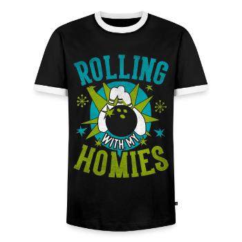 Rolling with my Homies Retro Bowling Gift - Men's Ringer Shirt - black/white - Front - AI Model Female 172 light (172cm) & AI Model Male 178 light (178cm)