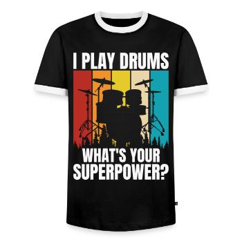 Batterie Batteur Batteur - T-shirt contrasté Homme - noir/blanc - Devant - AI Model Female 172 light (172cm) & AI Model Male 178 light (178cm)