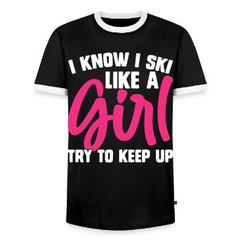 Ski Skifahren Skifahrer - Männer Kontrast-T-Shirt - Schwarz/Weiß - Vorne - AI Model Female 172 light (172cm) & AI Model Male 178 light (178cm)