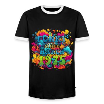 Funky Geburtstag: März 1975 - Psychadelic - Männer Kontrast-T-Shirt - Schwarz/Weiß - Vorne - AI Model Female 172 light (172cm) & AI Model Male 178 light (178cm)
