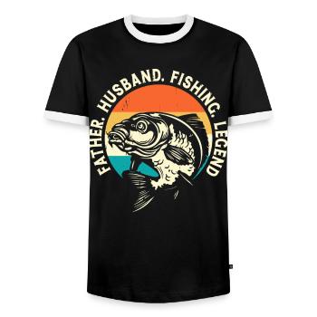 Angler Dad - Men's Ringer Shirt - black/white - Front - AI Model Female 172 light (172cm) & AI Model Male 178 light (178cm)