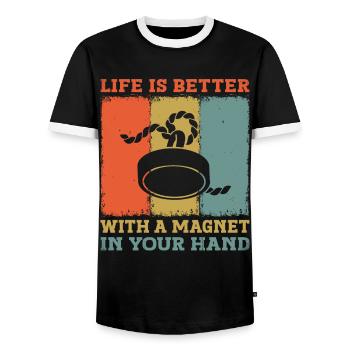 Life Is Better With A Magnet In Your Hand Magnet - Men's Ringer Shirt - black/white - Front - AI Model Female 172 light (172cm) & AI Model Male 178 light (178cm)
