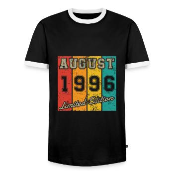 Date de naissance : Août 1996 - Édition limitée Retro - T-shirt contrasté Homme - noir/blanc - Devant - AI Model Female 172 light (172cm) & AI Model Male 178 light (178cm)