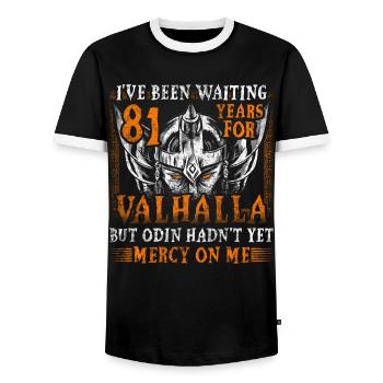 Waiting 81 Years for Valhalla 81st Birthday - Men's Ringer Shirt - black/white - Front - AI Model Female 172 light (172cm) & AI Model Male 178 light (178cm)