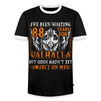Waiting 88 Years for Valhalla 88th Birthday - Men's Ringer Shirt - black/white - Front - AI Model Female 172 light (172cm) & AI Model Male 178 light (178cm)