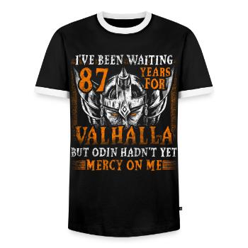 Waiting 87 Years for Valhalla 87th Birthday - Men's Ringer Shirt - black/white - Front - AI Model Female 172 light (172cm) & AI Model Male 178 light (178cm)