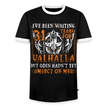 Waiting 31 Years for Valhalla 31st Birthday - Men's Ringer Shirt - black/white - Front - AI Model Female 172 light (172cm) & AI Model Male 178 light (178cm)