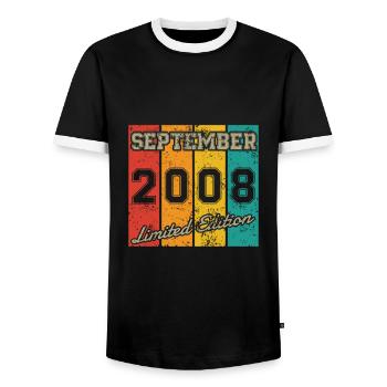 Geburtstag: September 2008 - Limited Edition Retro - Männer Kontrast-T-Shirt - Schwarz/Weiß - Vorne - AI Model Female 172 light (172cm) & AI Model Male 178 light (178cm)