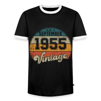 Vintage Geburtstag - September 1955 - Geschenkidee - Männer Kontrast-T-Shirt - Schwarz/Weiß - Vorne - AI Model Female 172 light (172cm) & AI Model Male 178 light (178cm)