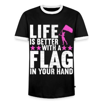 Flag Waving Marching Band Color Guard - Men's Ringer Shirt - black/white - Front - AI Model Female 172 light (172cm) & AI Model Male 178 light (178cm)