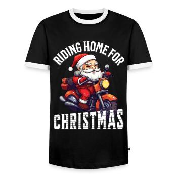 Santa Claus Motorcycle Sunglasses Christmas - Men's Ringer Shirt - black/white - Front - AI Model Female 172 light (172cm) & AI Model Male 178 light (178cm)