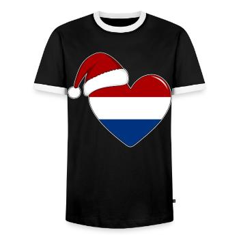 Drapeau de Hollande coeur de Noël - T-shirt contrasté Homme - noir/blanc - Devant - AI Model Female 172 light (172cm) & AI Model Male 178 light (178cm)