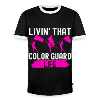 Fahnenschwenker Marching Band Color Guard - Männer Kontrast-T-Shirt - Schwarz/Weiß - Vorne - AI Model Female 172 light (172cm) & AI Model Male 178 light (178cm)
