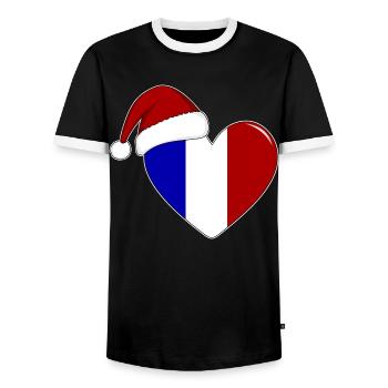 Drapeau de la France Coeur de Noël - T-shirt contrasté Homme - noir/blanc - Devant - AI Model Female 172 light (172cm) & AI Model Male 178 light (178cm)