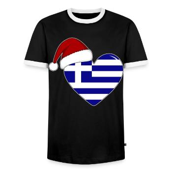 Coeur de Noël drapeau Grèce - T-shirt contrasté Homme - noir/blanc - Devant - AI Model Female 172 light (172cm) & AI Model Male 178 light (178cm)