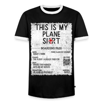 Vacation Travel Quote - This Is My Plane - Men's Ringer Shirt - black/white - Front - AI Model Female 172 light (172cm) & AI Model Male 178 light (178cm)