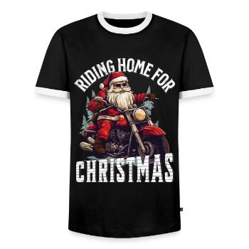 Santa Claus Motorcycle Sunglasses Christmas - Men's Ringer Shirt - black/white - Front - AI Model Female 172 light (172cm) & AI Model Male 178 light (178cm)