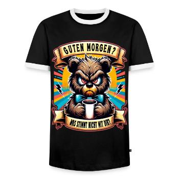 Guten Morgen Teddybär Morgenmuffel Lustiger Spruch - Männer Kontrast-T-Shirt - Schwarz/Weiß - Vorne - AI Model Female 172 light (172cm) & AI Model Male 178 light (178cm)