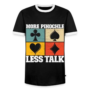 Binocular Pinochle - Men's Ringer Shirt - black/white - Front - AI Model Female 172 light (172cm) & AI Model Male 178 light (178cm)