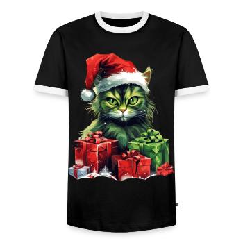 Katze Weihnachten Weihnachtselfe Geschenke Mütze - Männer Kontrast-T-Shirt - Schwarz/Weiß - Vorne - AI Model Female 172 light (172cm) & AI Model Male 178 light (178cm)