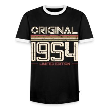 1954 Year of birth 70th birthday - Men's Ringer Shirt - black/white - Front - AI Model Female 172 light (172cm) & AI Model Male 178 light (178cm)