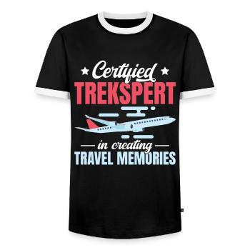 Trekspert certifié dans la création de souvenirs de voyage - T-shirt contrasté Homme - noir/blanc - Devant - AI Model Female 172 light (172cm) & AI Model Male 178 light (178cm)