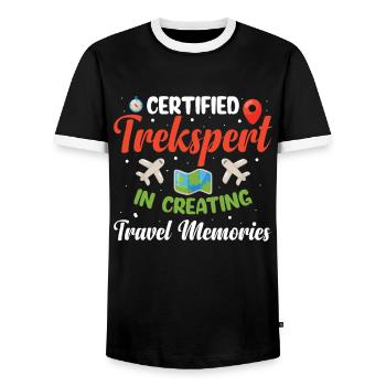 Certified Trekspert In Creating Travel Memories - Männer Kontrast-T-Shirt - Schwarz/Weiß - Vorne - AI Model Female 172 light (172cm) & AI Model Male 178 light (178cm)
