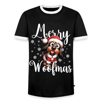 Teckel à poil dur Noël - T-shirt contrasté Homme - noir/blanc - Devant - AI Model Female 172 light (172cm) & AI Model Male 178 light (178cm)