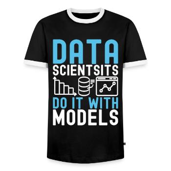 Analyste de données en science des données - T-shirt contrasté Homme - noir/blanc - Devant - AI Model Female 172 light (172cm) & AI Model Male 178 light (178cm)