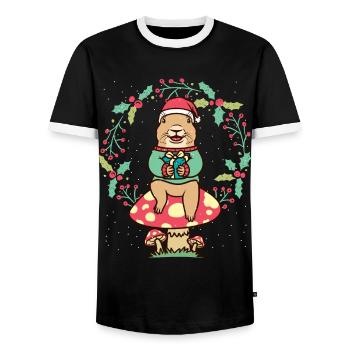 Präriehund Auf Pilz-weihnachtskranz-nagetier - Männer Kontrast-T-Shirt - Schwarz/Weiß - Vorne - AI Model Female 172 light (172cm) & AI Model Male 178 light (178cm)
