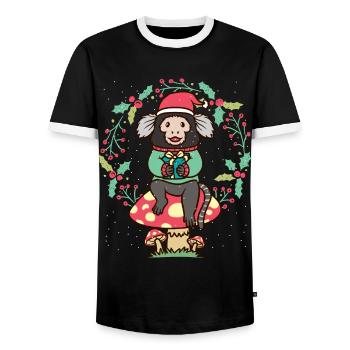 Singe ouistiti Singe à oreilles en brosse sur champignon - T-shirt contrasté Homme - noir/blanc - Devant - AI Model Female 172 light (172cm) & AI Model Male 178 light (178cm)