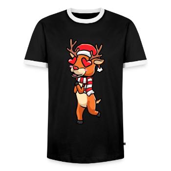 Émoticône de renne Noël Noël - T-shirt contrasté Homme - noir/blanc - Devant - AI Model Female 172 light (172cm) & AI Model Male 178 light (178cm)